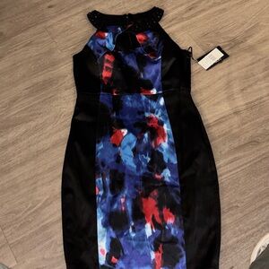 Jax Black and Blue Abstract Midi Dress